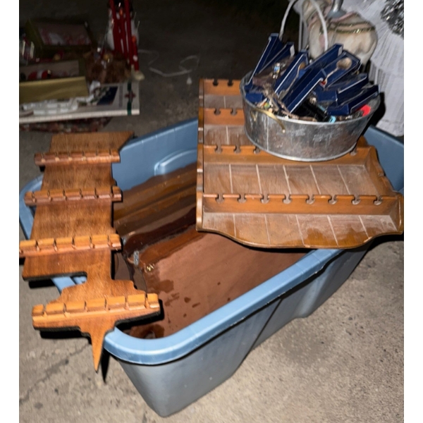 Tote Full Of Spoon Displays & Bucket Full Of Collectible Spoons 