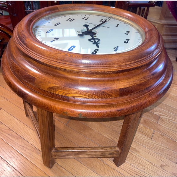 Oak Churchill Clock Side Table - Very Unusual 27D 21T