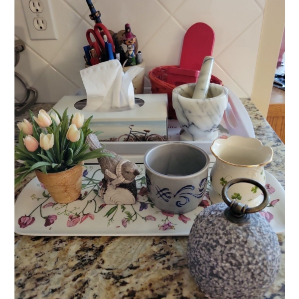 Junk Drawer Goodies - Trays Marble Mortar & Pestal Stonewear Pottery Cement Door Weight & More