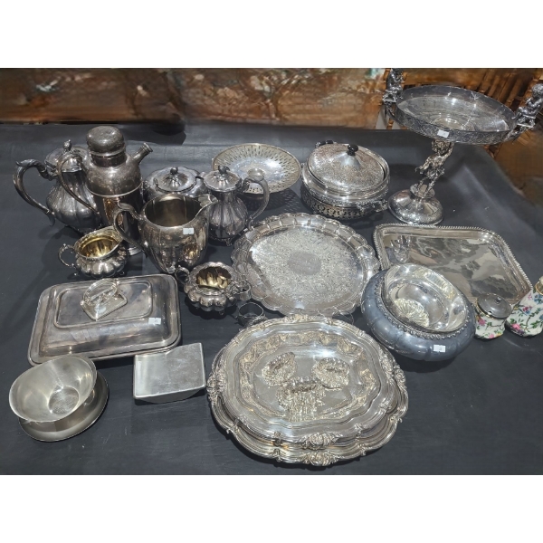 Metalware Incl: Bowl w/ Angels 7 T, Smallest Rectangle Tray 14 X 11, Carafes and More!