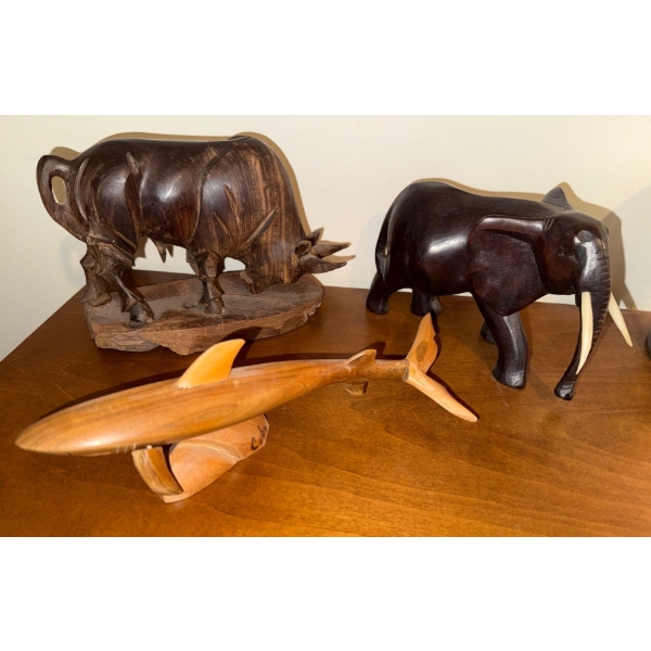 Handcarved Rosewood Elephant Teak Shark & More 7"Long