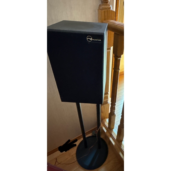 Pair of Nuance Speakers (D00049, 175670/1) Plus Unique Uneven Leg Wooden Stand 