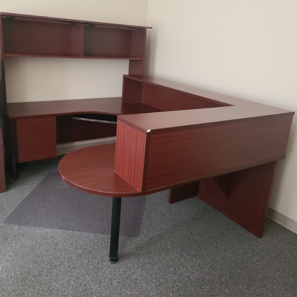 Executive Desk "U" Shape w/ File Storage Drawer, Upper Cabinets and Counter Ledge 96 W, 64 D, 65T