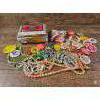 Image 1 : Beaded Costume Jewelry and Pinback Buttons with Decorative Tin