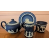 Image 1 : Wedgwood Navy Blue Jasperware Tea Set with Damaged Teapot