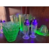 Image 1 : -Uranium glass, green mixing jug, small dessert, bowls, salt, and pepper, shaker, and lemon juicer a