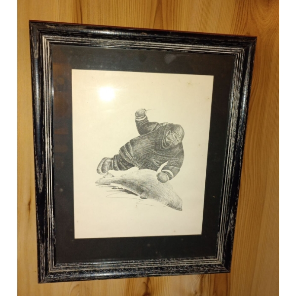 Indigenous Framed Artwork by Hilda Laurie  Pencil Inuit
 Drawings 16" x 22"tall