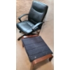 Image 2 : Faux Leather Desk Chair 25 W, 20 D, 41 T and Fabric Seat Foot Stool