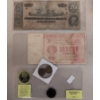 Image 1 : Historical Coins and Banknotes, Including Confederate $20 Bill and 100,000 Ruble Soviet Note