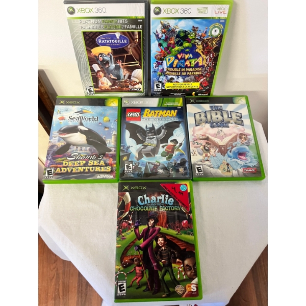 Xbox and Xbox 360 games ratatouille the Bible game viva piñata Lego, Batman, Seaworld 