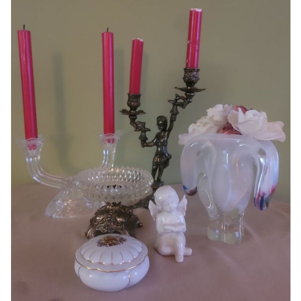 Home Decorative Pieces; Metal & Glass Candle Holders, Crystal & Metal Tray, Lovely Vase & More 