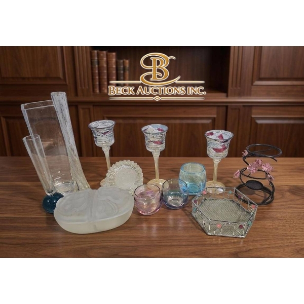 Decorative Glassware Including Vases, Candle Holders, and Decorative Dishes