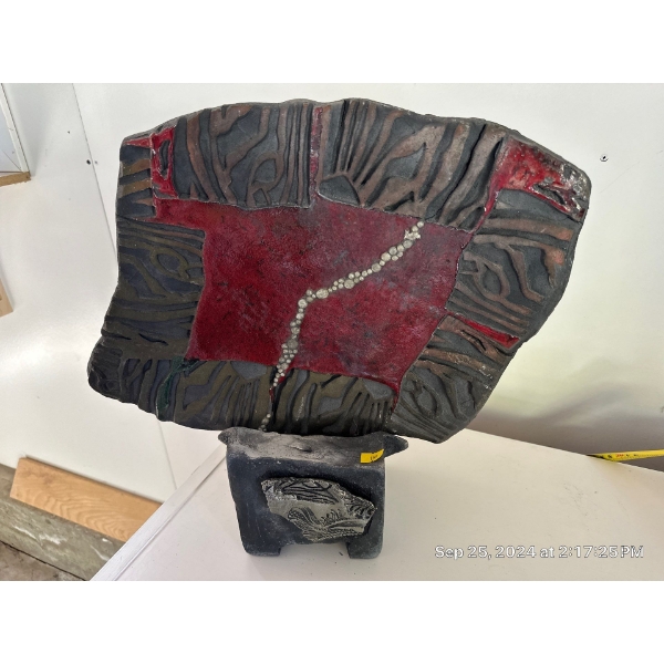 Joanna Drummond Red Plate On Stand Pottery Original -- 16W, 7D, 17T