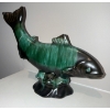 Image 3 : Carved Rosewood Aquatic Creature w/ Blue Mountain Pottery Figure (Has Been Repaired) 