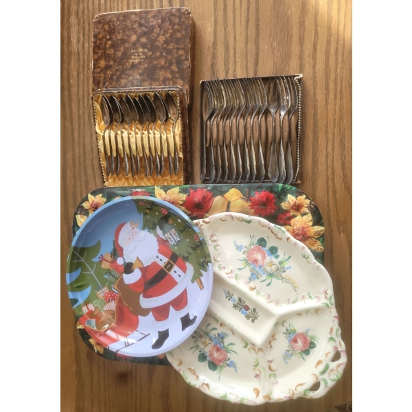 Emil Wilde Juwelier Bielefeld Silver Plated Spoon & Forks Set w/ Various Holiday Trays 