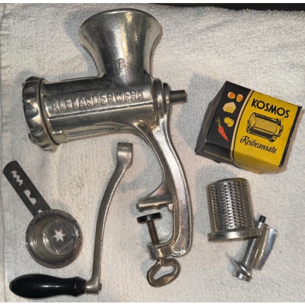 Alexanderwerk Cast Iron No.5 Meat Grinder w/Attachments & Handle