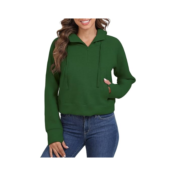 HOODIES FOR WOMEN FALL CROPPED SWEATSHIRT THUMBHOLE FLEECE JACKET WITH POCKETS "LARGE"