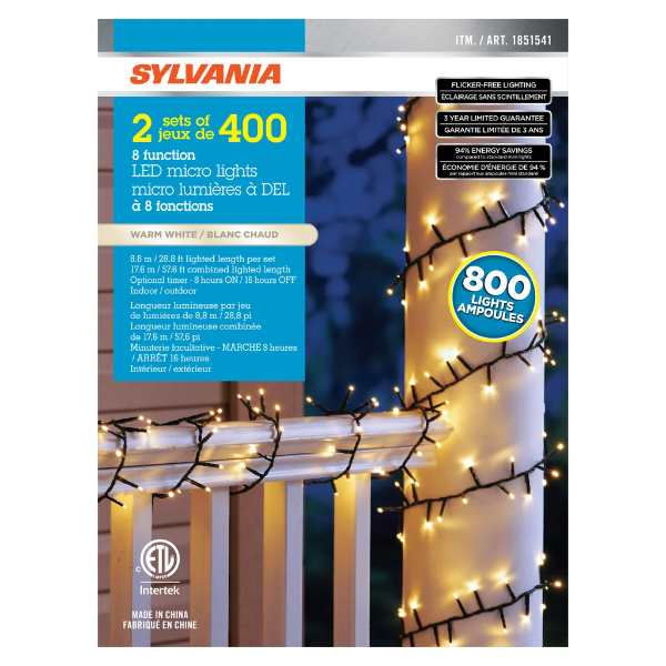SYLVANIA 2 X 400 WHITE MICRO LED CHRISTMAS LIGHTS -N