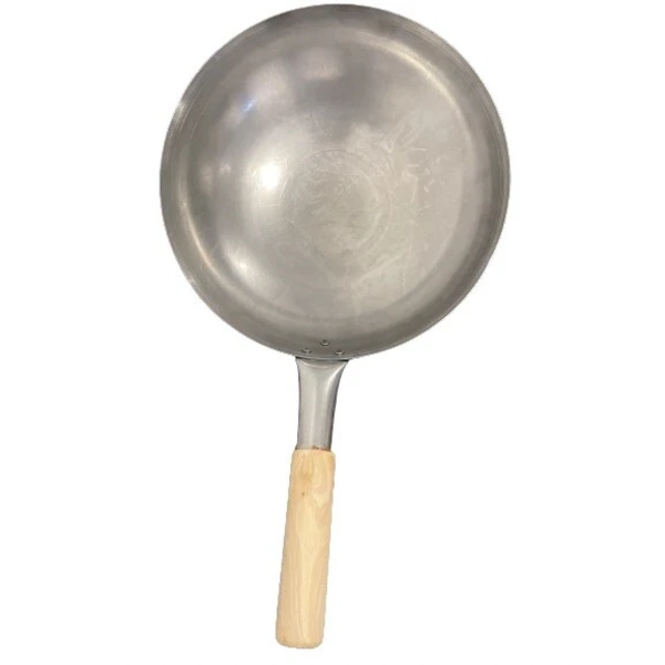 TRADITIONAL CHINESE WOODEN HANDLE CARBON STEEL WOK STIRRING PAN COOKING PAN 14" (USED)