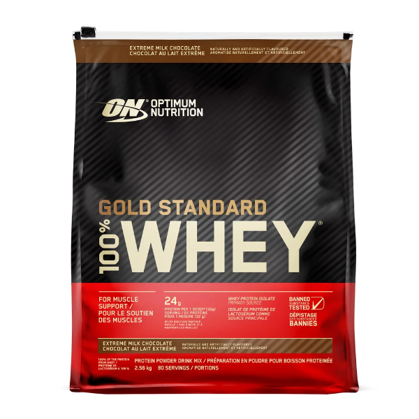 OPTIMUM NUTRITION GOLD STANDARD 100% WHEY PROTEIN, EXTREME CHOCOLATE SHAKE, 2.56 KG -N, OPEN