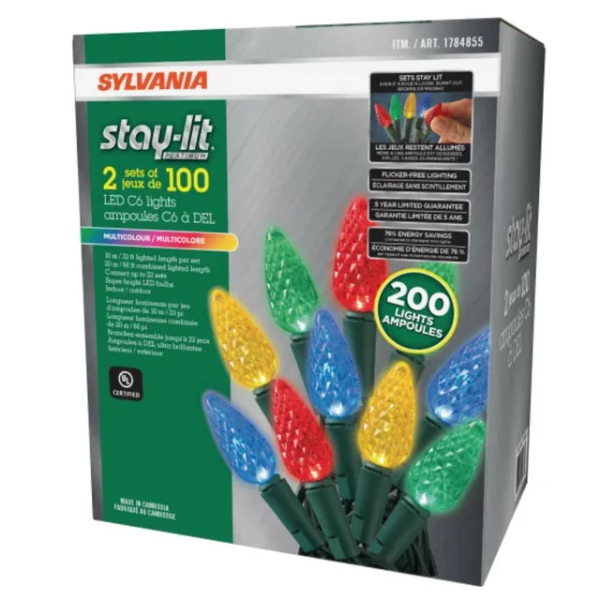 SYLVANIA 2 X 100 C6 MULTI LED CHRISTMAS LIGHTS (NEW)