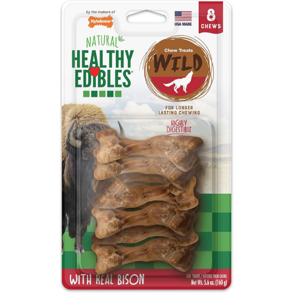 NYLABONE 8 COUNT HEALTHY EDIBLES WILD BISON DOG TREAT BONES