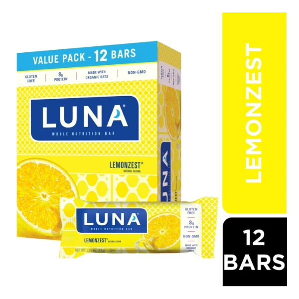 LUNA LEMONZEST FLAVOR GLUTEN FREE SNACK BARS, PROTEIN BARS