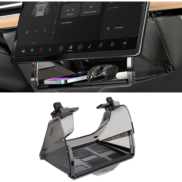 UPGRADED HIDDEN UNDER SCREEN STORAGE FOR TESLA, HIDDEN SHELF PHONE MAGNETIC CADDY HOLDER