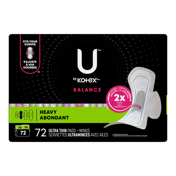 U BY KOTEX BALANCE ULTRA THIN HEAVY ABSORBENCY PADS WITH WINGS -N
