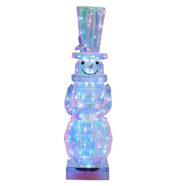PRISMATIC IRIDESCENT FIGURINE WITH BUILT-IN LED LIGHTS SNOWMAN