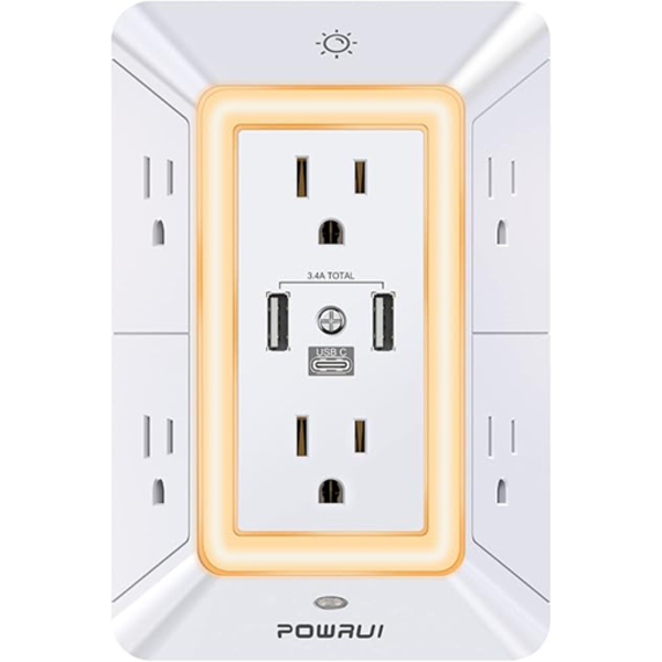 3-SIDED POWER BARS WITH SURGE PROTECTOR, POWRUI 6-OUTLET EXTENDER WITH USB PORTS