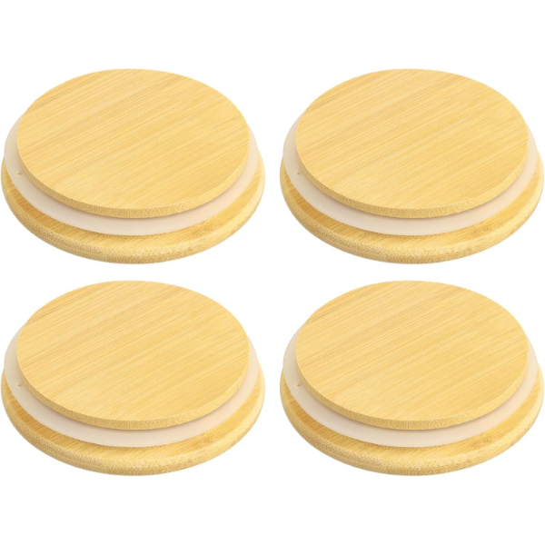 UXCELL 4PCS 3.46 INCH BAMBOO LIDS WITH SILICONE SEALING RINGS
