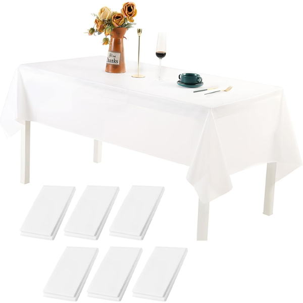 WHITE DISPOSABLE PLASTIC TABLECLOTH 6 PACK