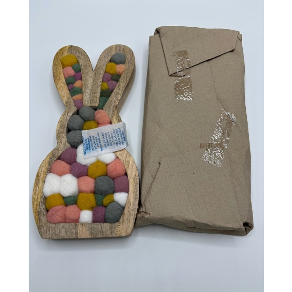 WOODEN SITTING BUNNY WITH POM-POM -N