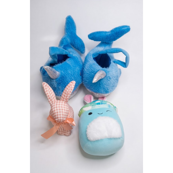 Adorable Blue Narwhal & Bunny Plush Set