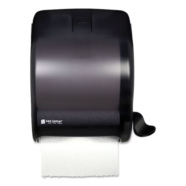 SAN JAMAR TRANSPARENT BLACK PEARL LEVER CONTROL PAPER TOWEL DISPENSER -N