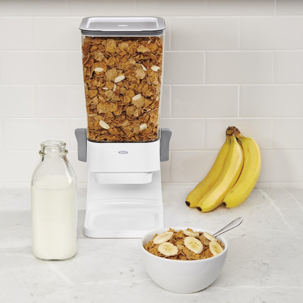 OXO GOOD GRIPS COUNTERTOP CEREAL DISPENSER, CLEAR/WHITE