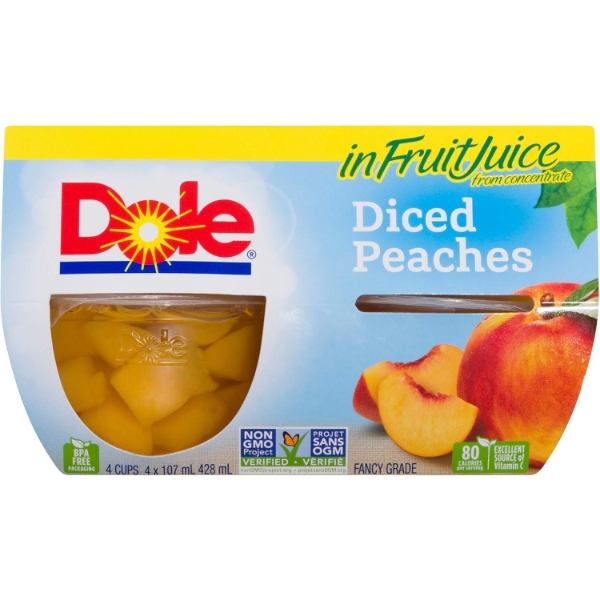 Dole Fruit Bowls Diced Peaches In Fruit Juice, Healthy Snack, 107 ml (20 cups)