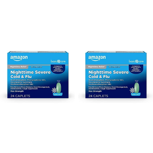 AMAZON BASIC CARE NIGHTTIME SEVERE COLD AND FLU COATED CAPLETS