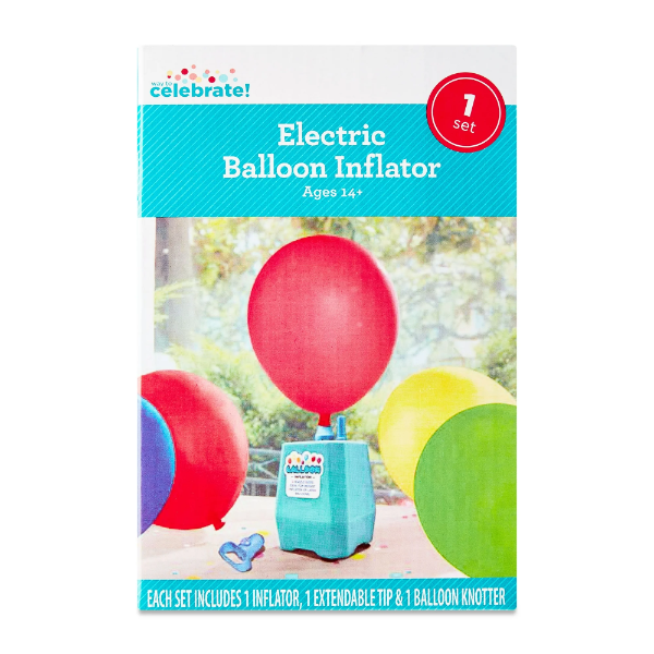 7" BLUE ELECTRIC BALLOON INFLATOR, WITH EXTENDABLE TIP AND BALLOON KNOTTER, BY WAY TO CELEBRATE 