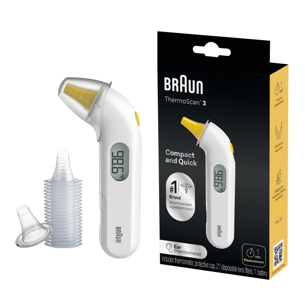 BRAUN THERMOSCAN 3 EAR THERMOMETER, FAST 1 SECOND MEASUREMENT