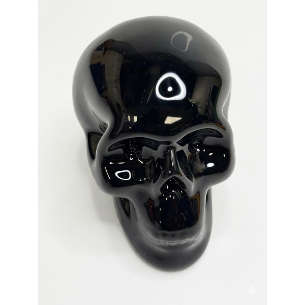 BLACK OBSIDIAN CARVED CRYSTAL SKULL -N
