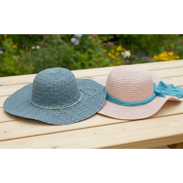 WOMENS BLUE AND PINK BEACH HAT 2 PCS