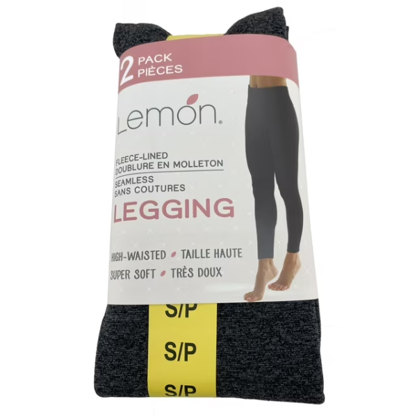Lemon Women’s Fleece Lined Seamless Leggings 2 Pack in Size Small
