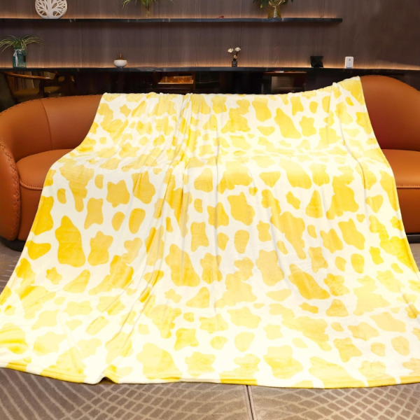 YELLOW FLEECE BLANKET TWIN SIZE, LEMON YELLOW PLUSH BLANKET WITH COZY COW PRINT FOR BED, SOFA
