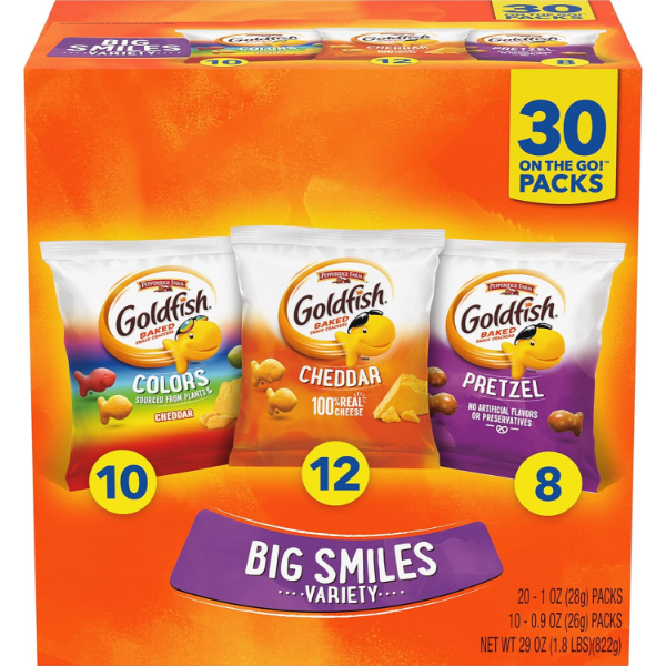 PEPPERIDGE FARM, GOLDFISH, CRACKERS, CLASSIC MIX, 29 OZ, VARIETY PACK, BOX, SNACK PACKS, PACK OF 30