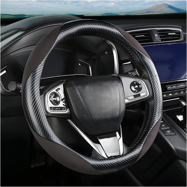 CARBON FIBER PLUSH STEERING WHEEL COVER SOFT ANTI-SLIP COMFORTING, UNIVERSAL 15 INCHES STEERING WHEE