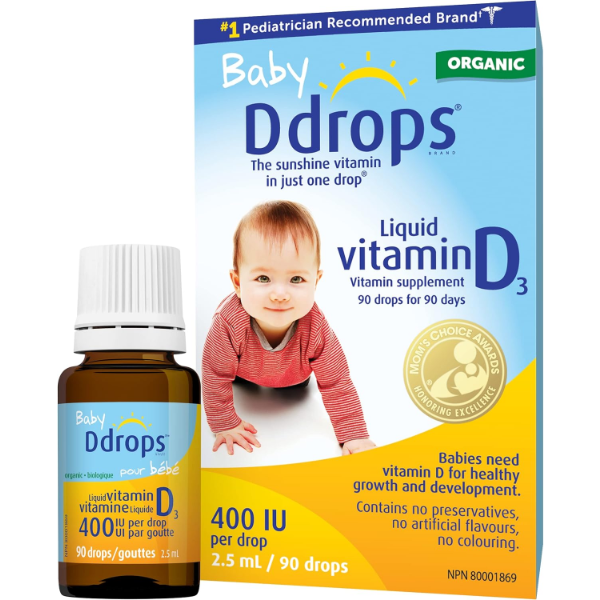 ORGANIC BABY DDROPS 400 IU 90 DROPS (2.5ML) - DAILY LIQUID VITAMIN D FOR INFANTS (PACK OF 1) (NEW)