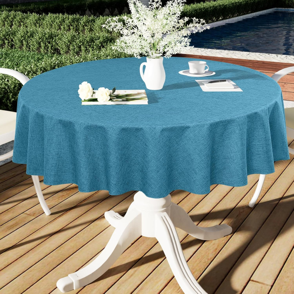 SMIRY ROUND FAUX LINEN TABLE CLOTH, WATERPROOF BURLAP FABRIC TABLECLOTH