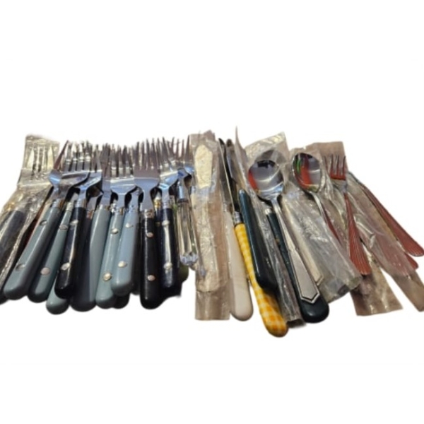 MIXED FLATWARE, 25 FORKS. 5 BUTTER KNIVES, 5 TEASPOONS, 5 DESSERT FORKS